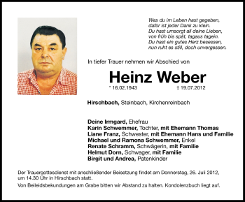 Traueranzeige von Heinz Weber von Hersbrucker Zeitung