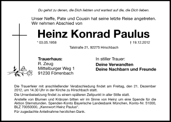 Traueranzeige von Heinz Konrad Paulus von Hersbrucker Zeitung