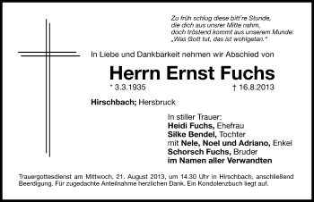 Traueranzeige von Ernst Fuchs von Hersbrucker Zeitung