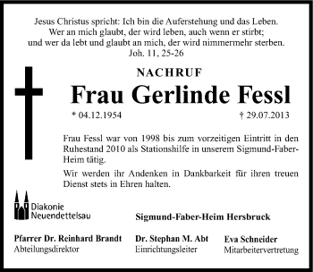 Traueranzeige von Gerlinde Fessl von Hersbrucker Zeitung