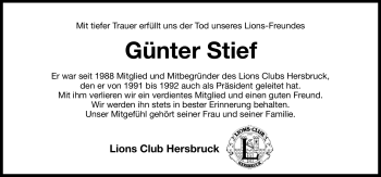 Traueranzeige von Günter Stief von Hersbrucker Zeitung