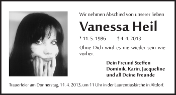 Traueranzeige von Vanessa Heil von Der Bote