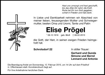 Traueranzeige von Elise Prögel von Hersbrucker Zeitung
