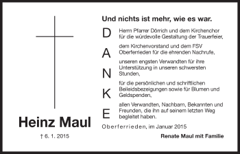 Traueranzeige von Heinz Maul von Der Bote