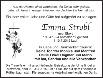 Traueranzeige von Emma Strobl von Pegnitz-Zeitung