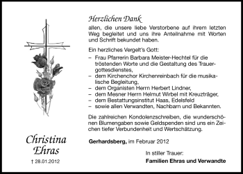 Traueranzeige von Christina Ehras von Hersbrucker Zeitung