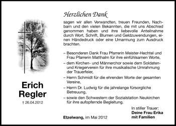 Traueranzeige von Erich Regler von Hersbrucker Zeitung