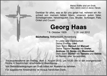 Traueranzeige von Georg Haas von Hersbrucker Zeitung