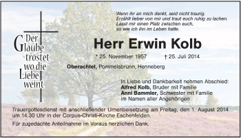 Traueranzeige von Erwin Kolb von Hersbrucker Zeitung