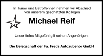 Traueranzeige von Michael Reif von Hersbrucker Zeitung