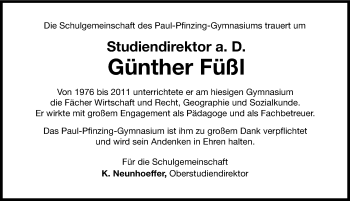 Traueranzeige von Günther Füßl von Hersbrucker Zeitung