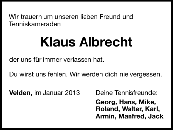 Traueranzeige von Klaus Albrecht von Hersbrucker Zeitung