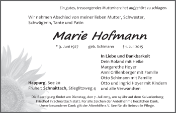 Traueranzeige von Marie Hofmann von Pegnitz-Zeitung