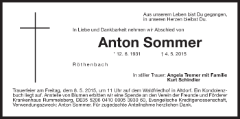 Traueranzeige von Anton Sommer von Der Bote