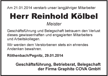 Traueranzeige von Reinhold Kölbel von Hersbrucker Zeitung