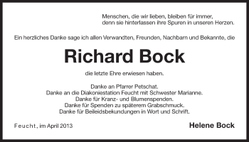 Traueranzeige von Richard Bock von Der Bote