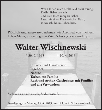 Traueranzeige von Walter Wischnewski von N-Land