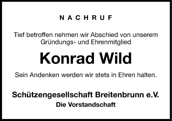 Traueranzeige von Konrad Wild von Hersbrucker Zeitung
