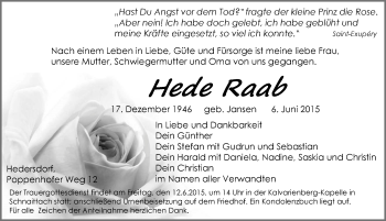 Traueranzeige von Hede Raab von Pegnitz-Zeitung