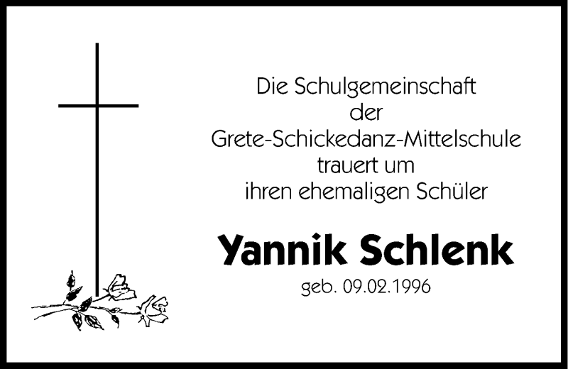  Traueranzeige für Yannik Schlenk vom 13.08.2014 aus Hersbrucker Zeitung