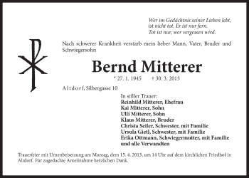Traueranzeige von Bernd Mitterer von Der Bote