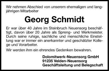 Traueranzeige von Georg Schmidt von Hersbrucker Zeitung