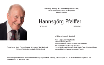 Traueranzeige von Hannsgörg Pfeiffer von Hersbrucker Zeitung