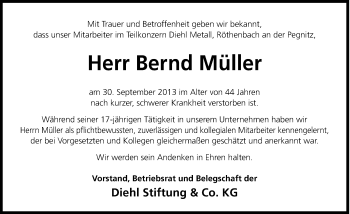 Traueranzeige von Bernd Müller von Hersbrucker Zeitung