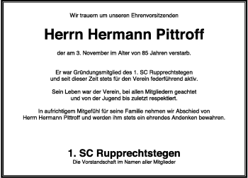 Traueranzeige von Hermann Pittroff von Hersbrucker Zeitung