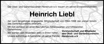 Traueranzeige von Heinrich Liebl von Hersbrucker Zeitung