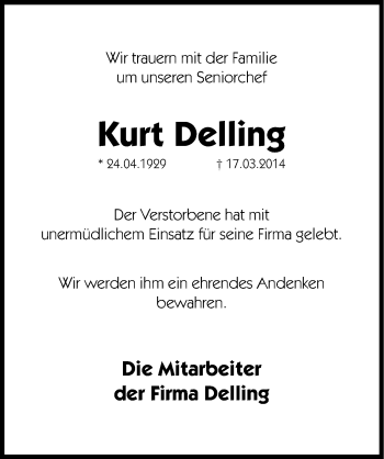 Traueranzeige von Kurt Delling von Hersbrucker Zeitung