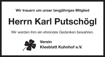 Traueranzeige von Karl Putschögl von Pegnitz-Zeitung