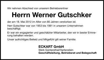 Traueranzeige von Werner Gutschker von Hersbrucker Zeitung
