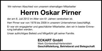 Traueranzeige von Oskar Pirner von Hersbrucker Zeitung
