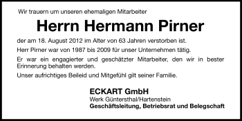 Traueranzeige von Hermann Pirner von Hersbrucker Zeitung