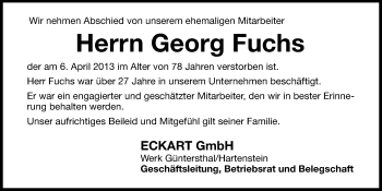 Traueranzeige von Georg Fuchs von Hersbrucker Zeitung