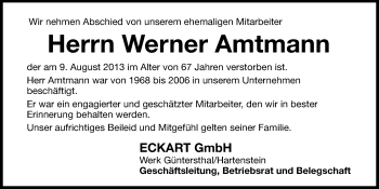 Traueranzeige von Werner Amtmann von Hersbrucker Zeitung