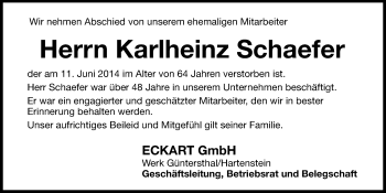 Traueranzeige von Karlheinz Schaefer von Hersbrucker Zeitung