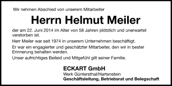 Traueranzeige von Helmut Meiler von Hersbrucker Zeitung