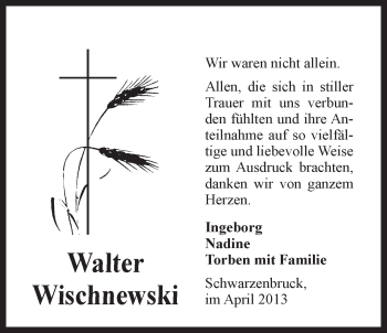 Traueranzeige von Walter Wischnewski von Der Bote