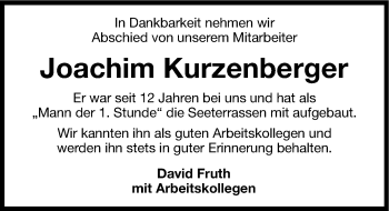 Traueranzeige von Joachim Kurzenberger von Hersbrucker Zeitung