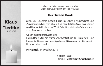 Traueranzeige von Klaus Tiedtke von Hersbrucker Zeitung