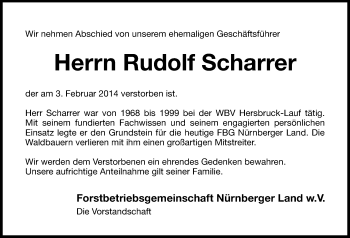 Traueranzeige von Rudolf Scharrer von Hersbrucker Zeitung