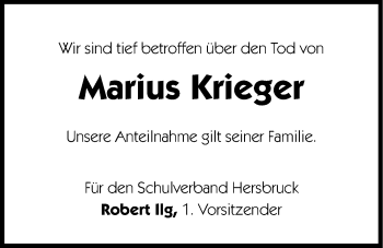 Traueranzeige von Marius Krieger von Hersbrucker Zeitung