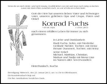 Traueranzeige von Konrad Fuchs von Hersbrucker Zeitung