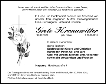 Traueranzeige von Grete Kronawitter von Hersbrucker Zeitung