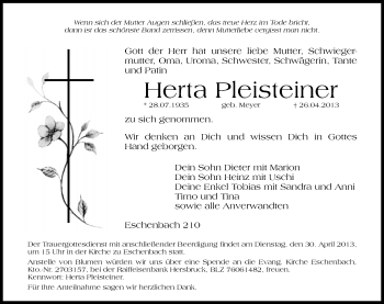 Traueranzeige von Herta Pleisteiner von Hersbrucker Zeitung