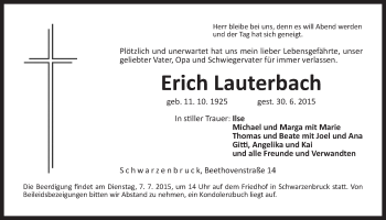 Traueranzeige von Erich Lauterbach von Der Bote