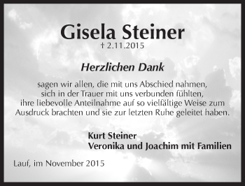 Traueranzeige von Gisela Steiner von Pegnitz-Zeitung