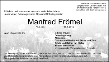 Traueranzeige von Manfred Frömel von Pegnitz-Zeitung